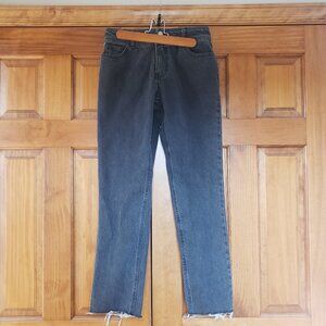Oat New York Black Cropped Jeans Raw Hem Sz 28 US 6 Straight leg Mid Rise